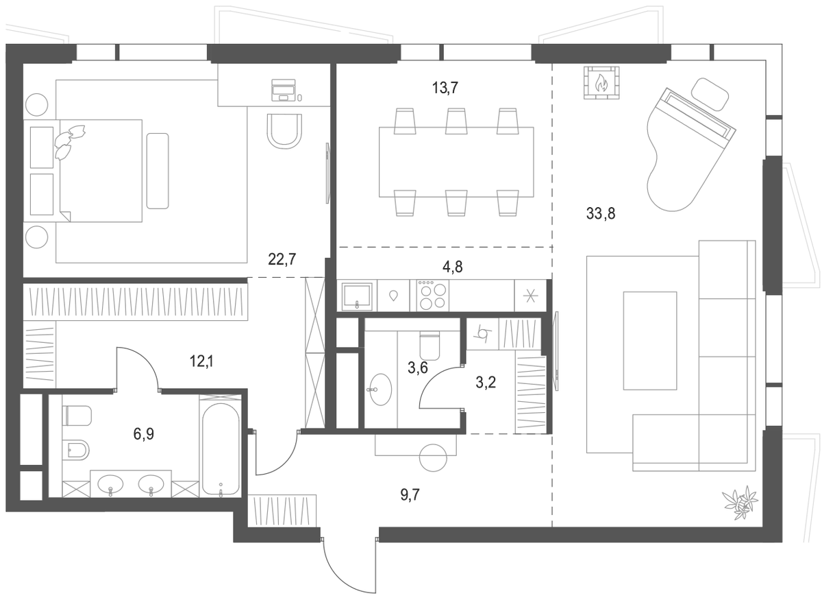 Планировка евротрёшка (3Е) 110.5 м² в ЖК «Саввинская 17», корпус 1