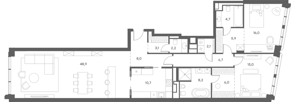 Планировка евротрёшка (3Е) 133.5 м² в ЖК «Саввинская 27», корпус 1