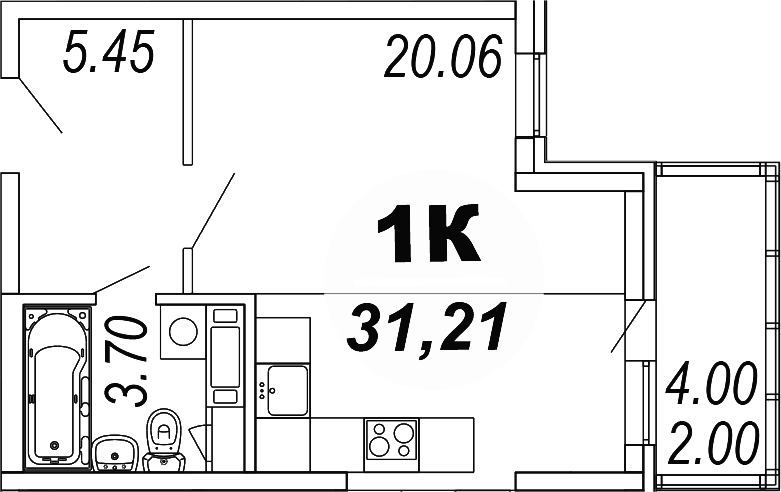 Планировка Студии 31.21 м² в ЖК «Шолохово», корпус 17