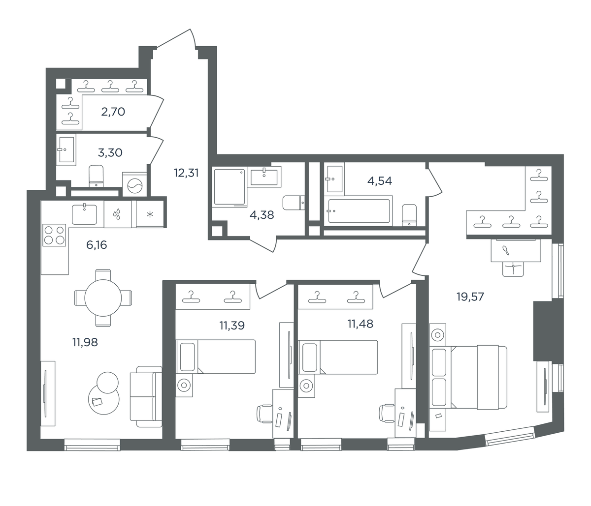 Планировка евро-4 (4Е) 87.81 м² в ЖК «Сикрет Гарден», корпус Аква