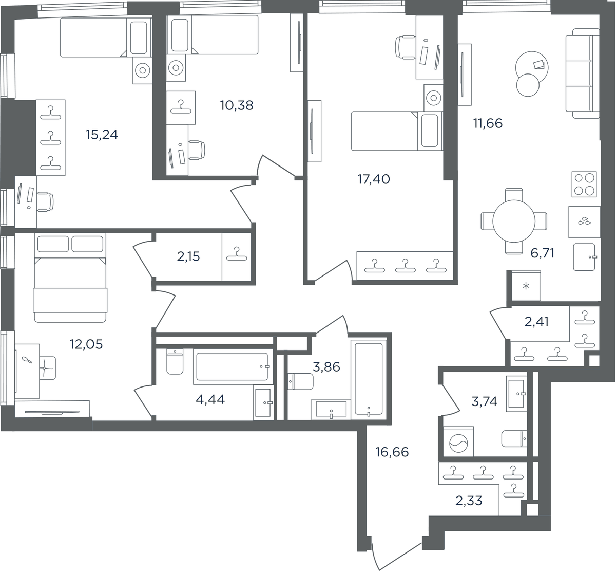 Планировка 5Е-к.кв 109.03 м² в ЖК «Сикрет Гарден», корпус Аква