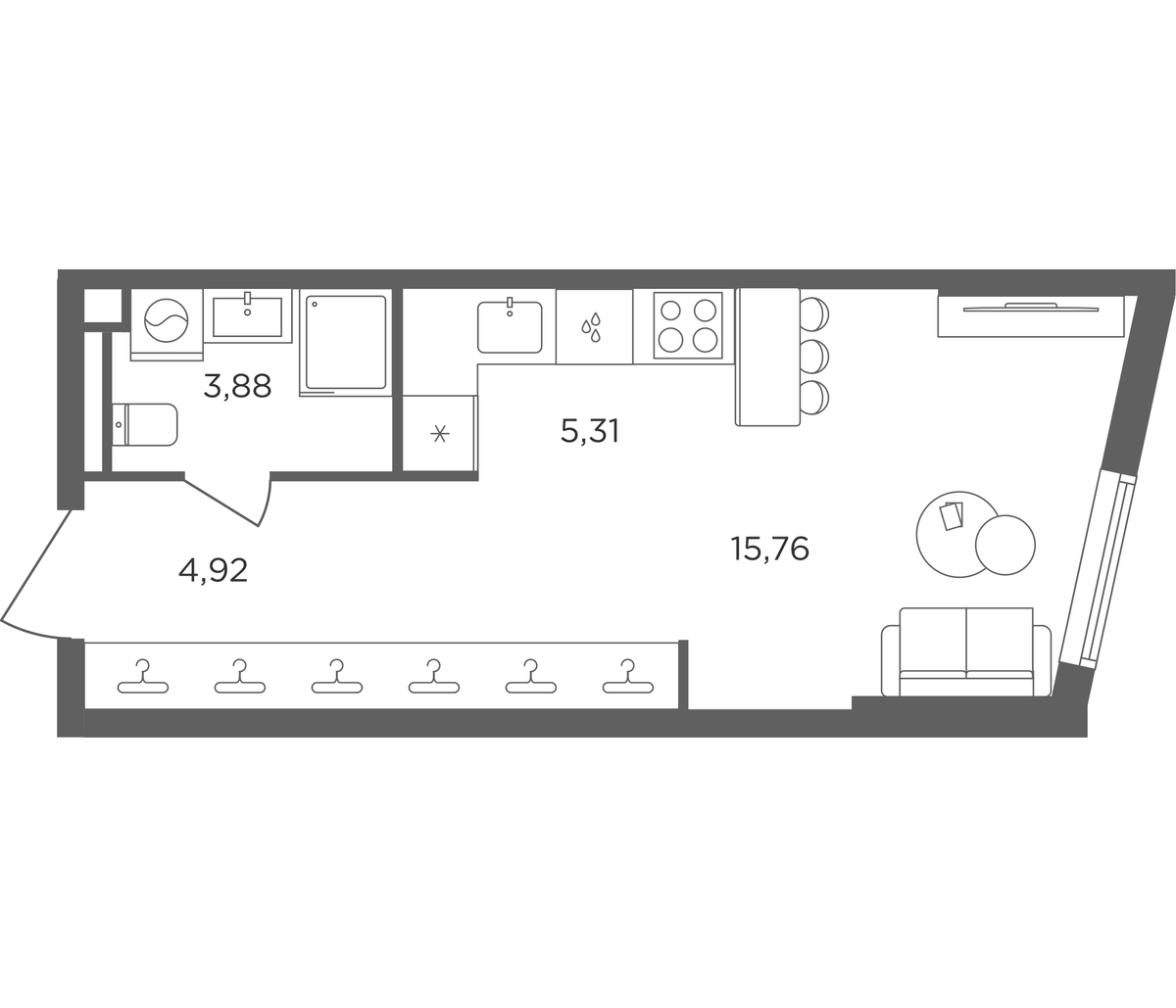 Планировка Студии 29.87 м² в ЖК «Сикрет Гарден», корпус Аква