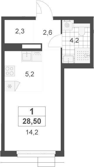 Планировка Студии 28.5 м² в ЖК «Скандинавия», корпус 4А.5