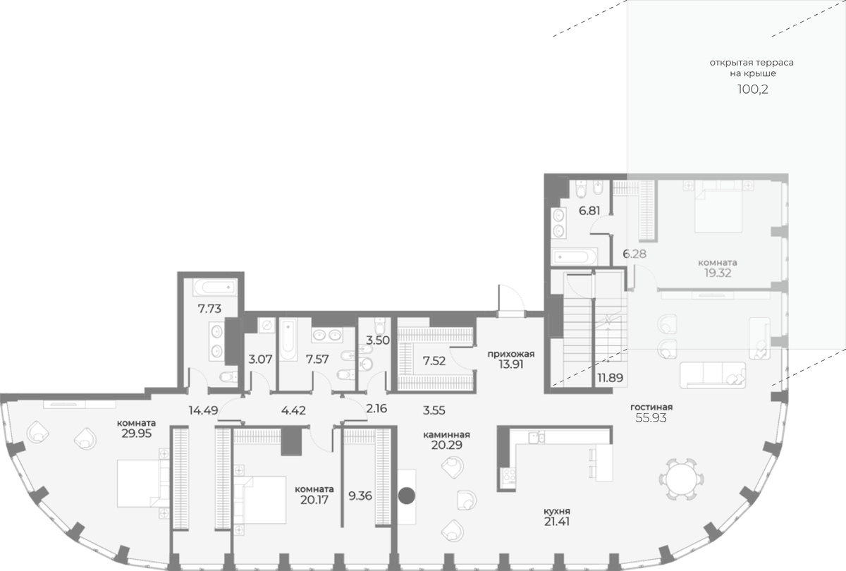 Планировка евро-4 (4Е) 301.96 м² в ЖК «Sky View», корпус А