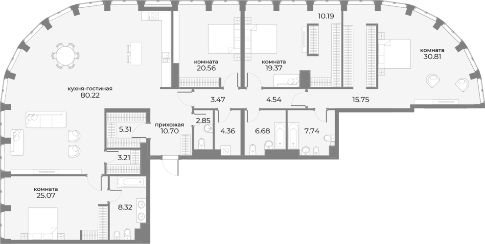 Планировка 5Е-к.кв 265.7 м² в ЖК «Sky View», корпус С