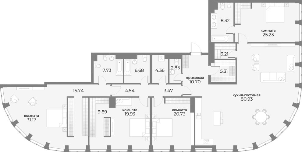 Планировка 5Е-к.кв 266.8 м² в ЖК «Sky View», корпус А