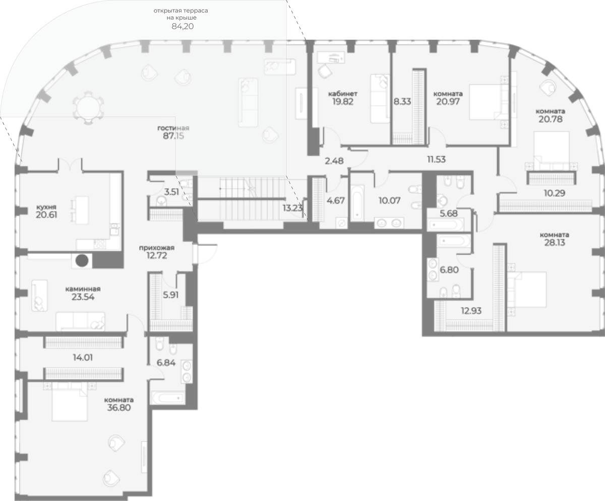 Планировка 7-к.кв 416.16 м² в ЖК «Sky View», корпус А