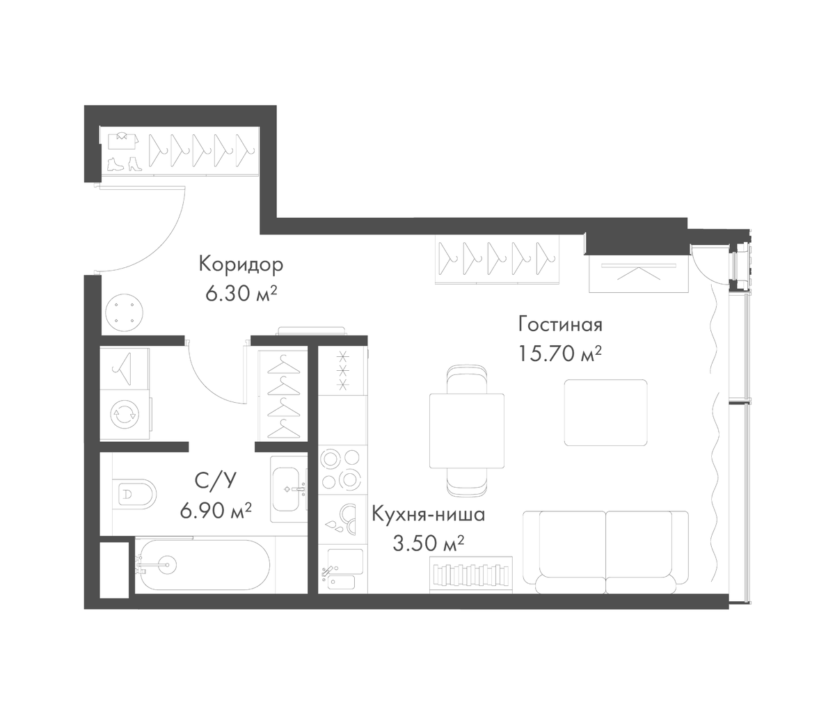 Планировка Студии 32.4 м² в ЖК «Слава», корпус Г