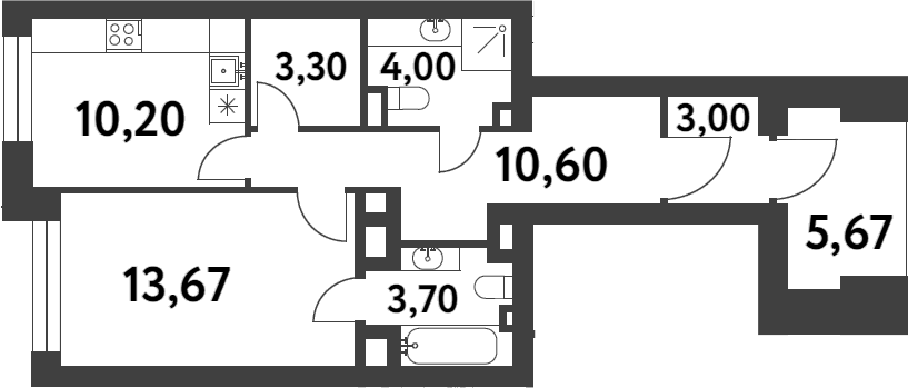 Планировка однокомнатная 50.17 м² в ЖК «Смарт Гарден», корпус 2