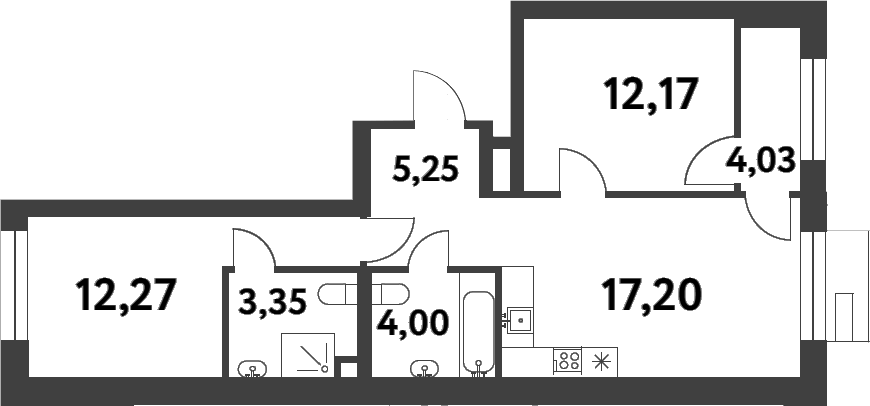 Планировка двухкомнатная 56.26 м² в ЖК «Смарт Гарден», корпус 2