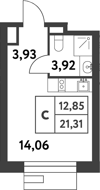 Планировка Студии 21.31 м² в ЖК «Смарт Гарден», корпус 1