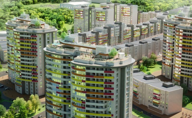 Соболевка — Крупный план стилобата с эксплуатируемой кровлей и террасами