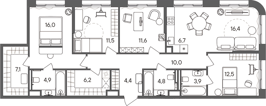 Планировка 5Е-к.кв 116 м² в ЖК «СТОУН Сокольники», корпус Башня С