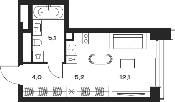 Планировка Студии 26.4 м² в ЖК «СОУЛ», корпус 3