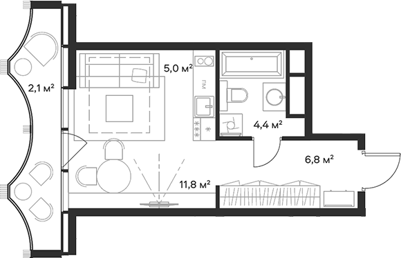 Планировка Студии 30.1 м² в ЖК «Союз», корпус 4