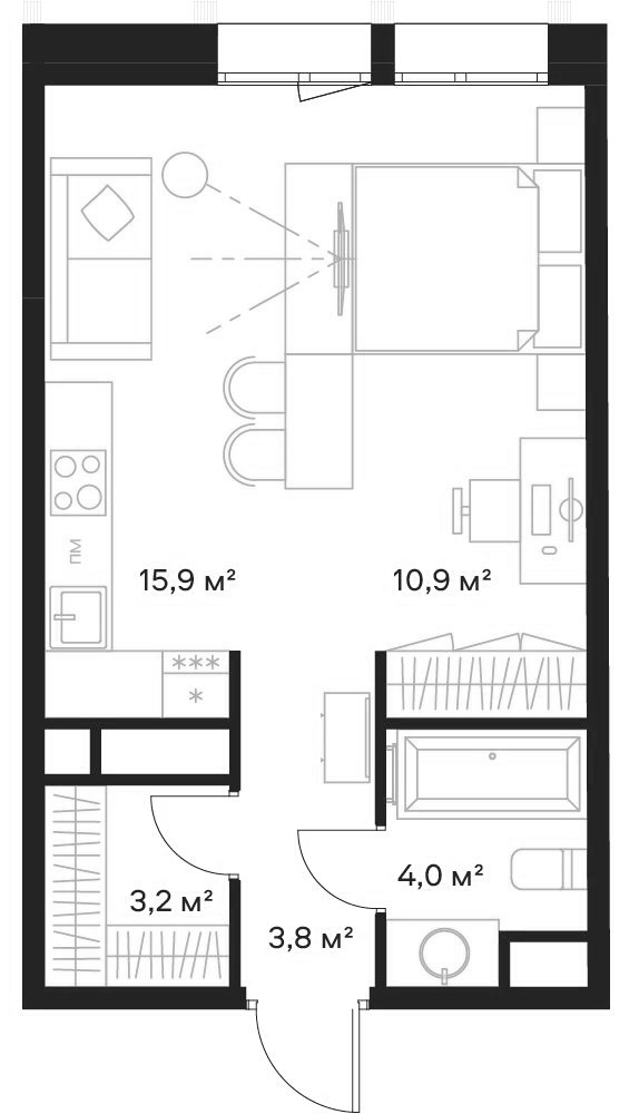 Планировка Студии 37.8 м² в ЖК «Союз», корпус 1