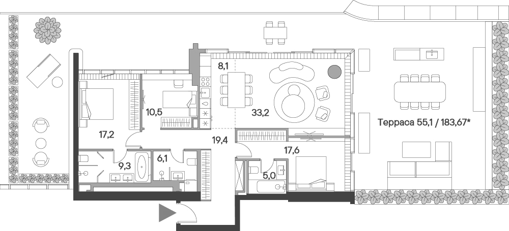 Планировка евро-4 (4Е) 181.5 м² в ЖК «Springs», корпус 1