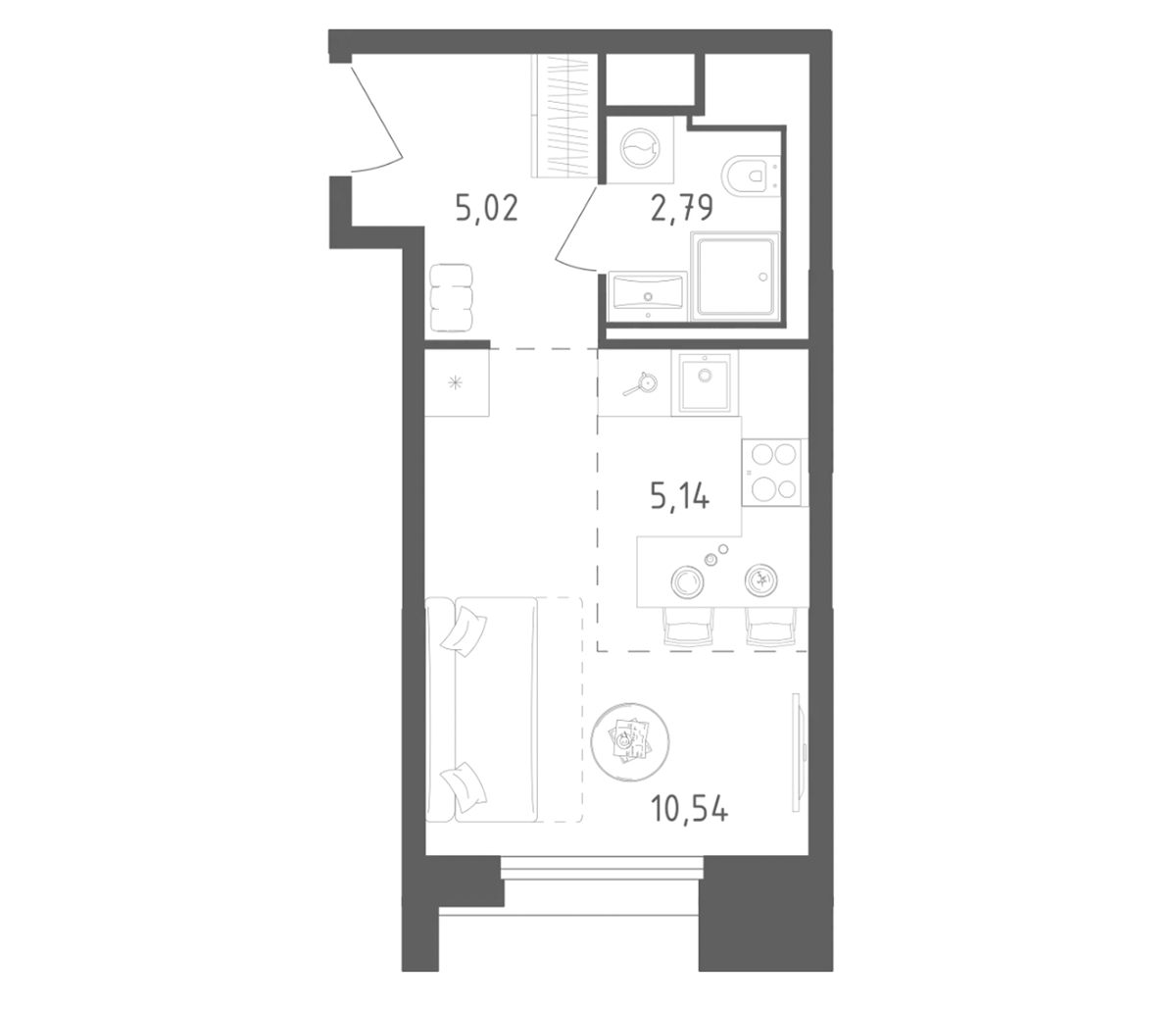 Планировка Студии 23.49 м² в ЖК «Скай Спутник», корпус 20