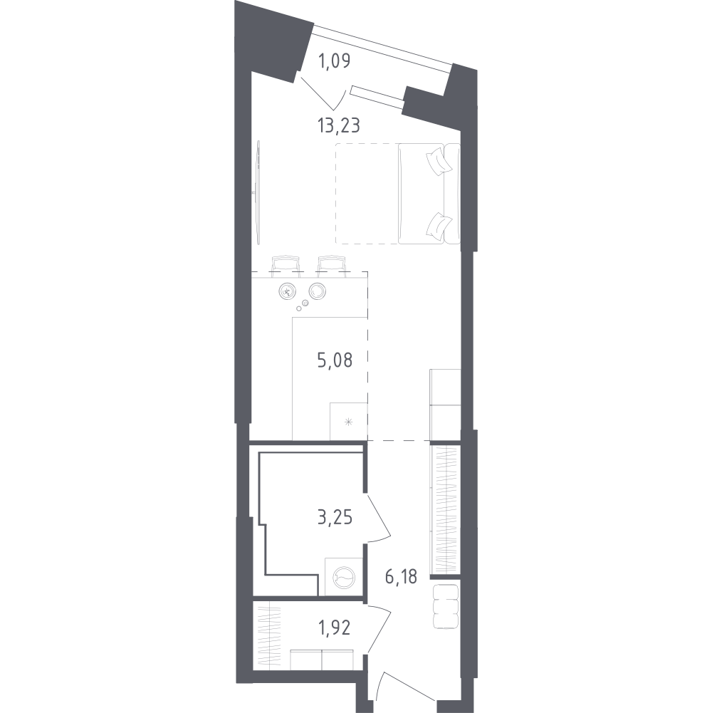 Планировка Студии 30.75 м² в ЖК «Скай Спутник», корпус 20