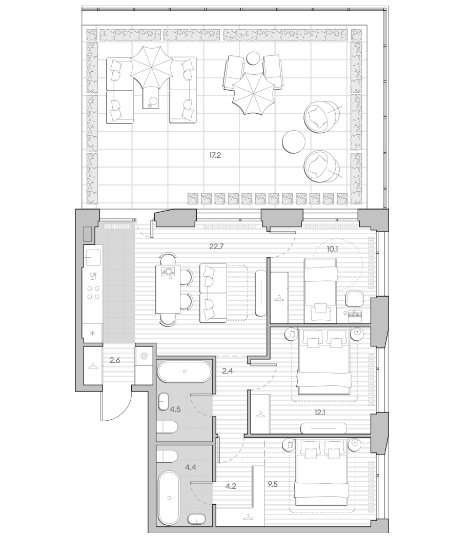 Планировка евро-4 (4Е) 89.7 м² в ЖК «НАТИВ», корпус 5.4