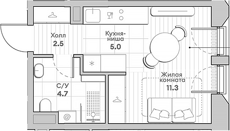 Планировка Студии 23.5 м² в ЖК «НАТИВ», корпус 5.1