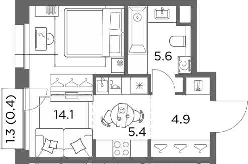 Планировка Студии 30.4 м² в ЖК «Станиславский», корпус 2.2