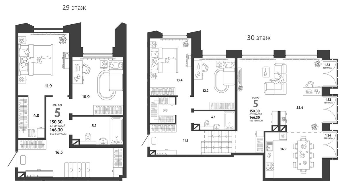 Планировка 5Е-к.кв 152.2 м² в ЖК «Страна.Озерная», корпус Дом Байкал