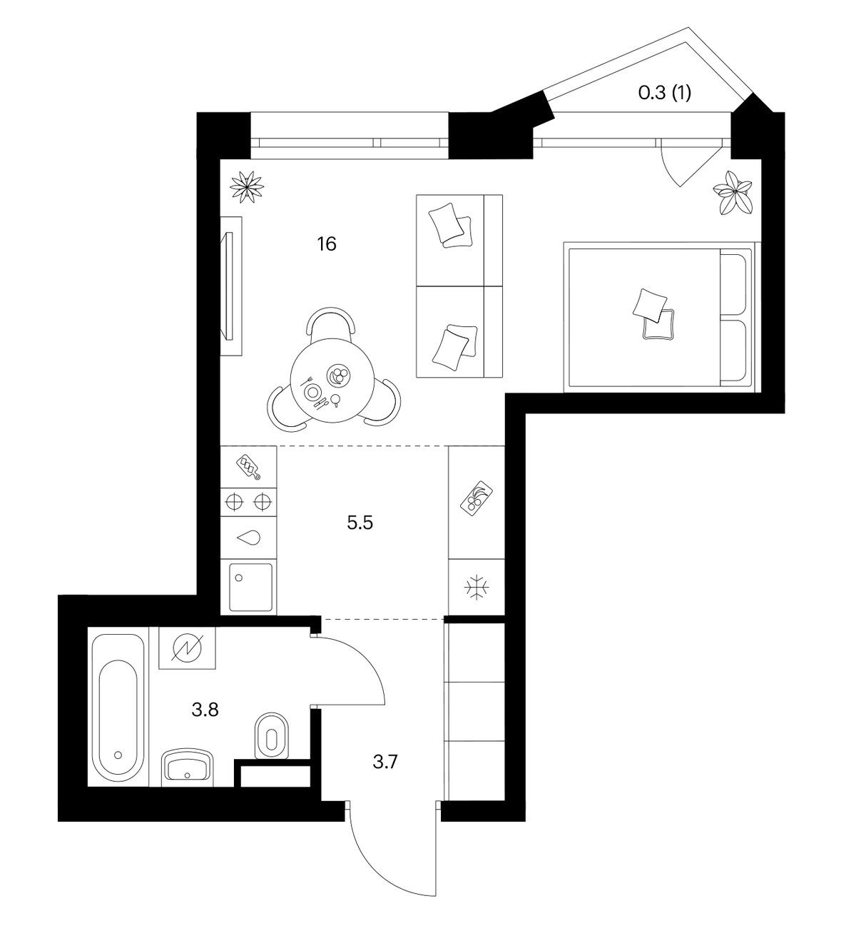 Планировка Студии 29.3 м² в ЖК «Строгино 360», корпус 1.3