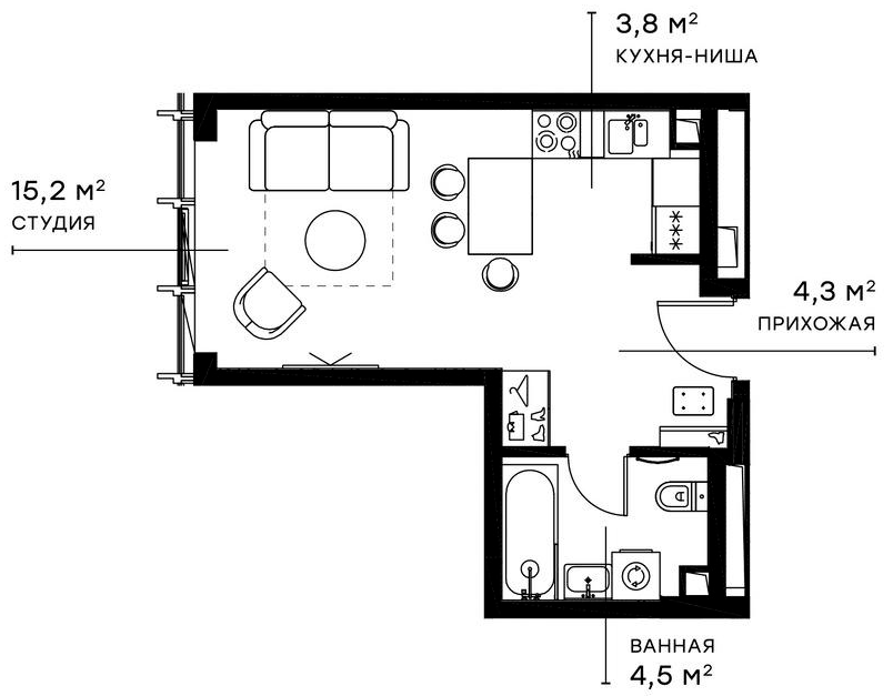 Планировка Студии 27.8 м² в ЖК «Симфония 34», корпус Сиена