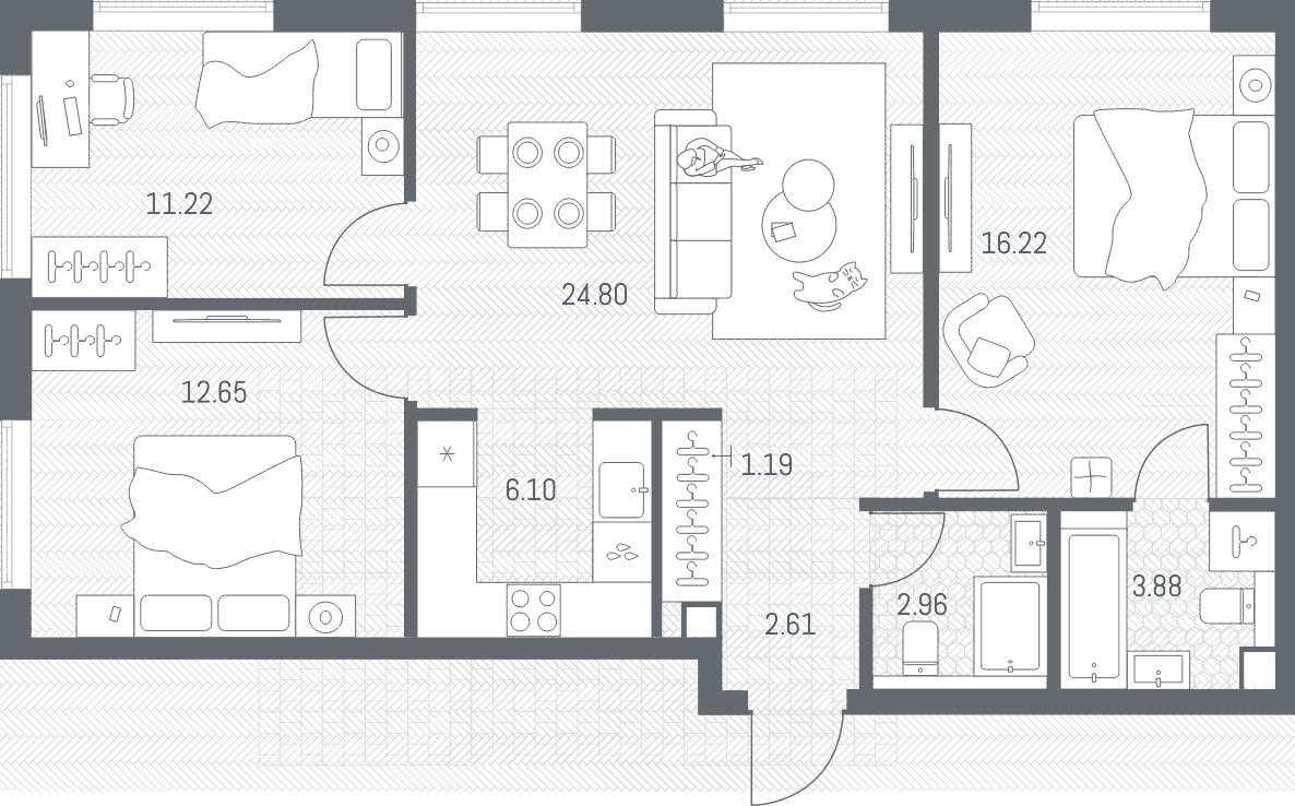 Планировка евро-4 (4Е) 81.63 м² в ЖК «TATE», корпус B