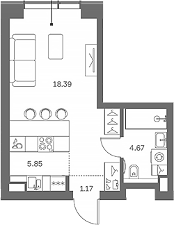 Планировка Студии 30.08 м² в ЖК «TATE», корпус B