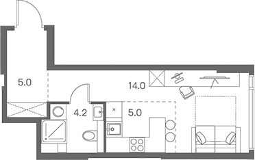 Планировка Студии 28.2 м² в ЖК «ЛОТ от Аквилон», корпус 1