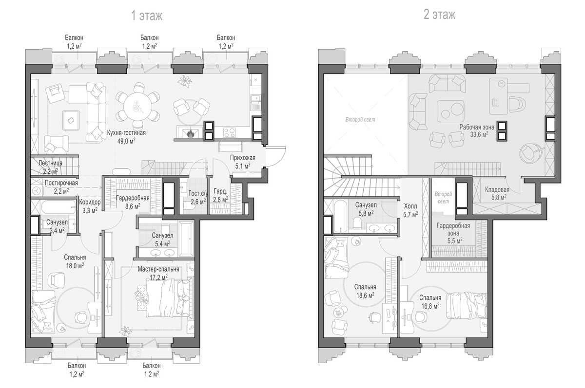 Планировка 5Е-к.кв 169 м² в ЖК «Квартал Тишинский бульвар», корпус 5