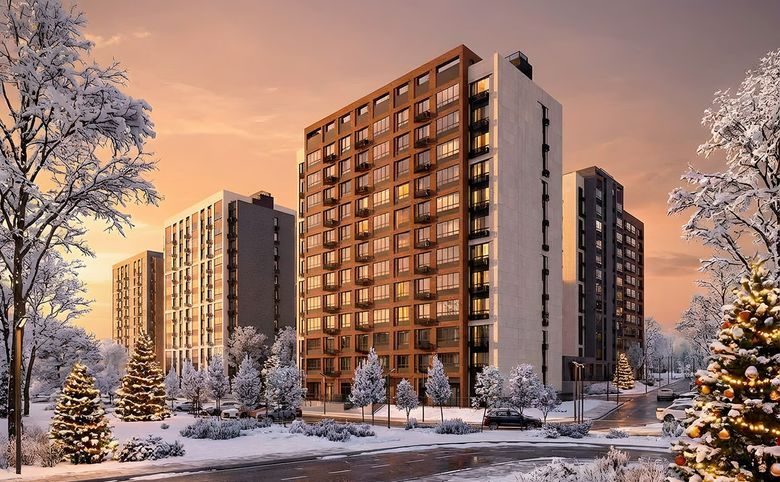 Троицкий — Комбинированный фасад: кирпичная кладка на основном объёме и
