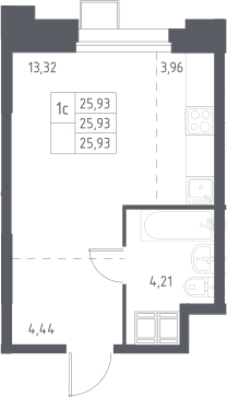 Планировка Студии 25.93 м² в ЖК «Тропарево Парк», корпус 2.3