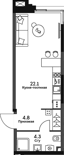 Планировка Студии 31.2 м² в ЖК «ТВЕЛВ», корпус 1