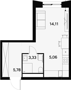 Планировка Студии 28.28 м² в ЖК «УЛЬТИМА Сити», корпус 1
