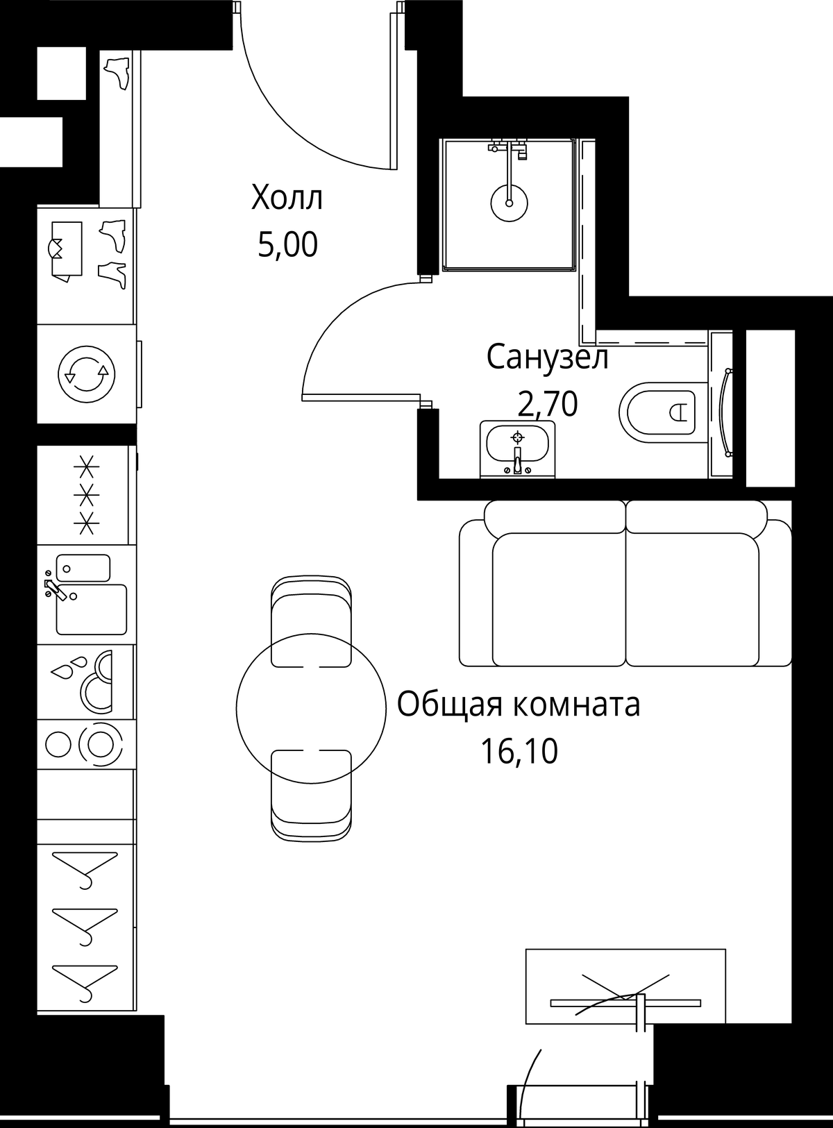 Планировка Студии 23.8 м² в ЖК «Веер», корпус ВЕЕР 1.3