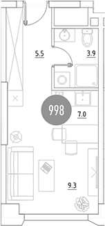 Планировка Студии 25.7 м² в ЖК «ВЭРИ на Ботанической», корпус 4