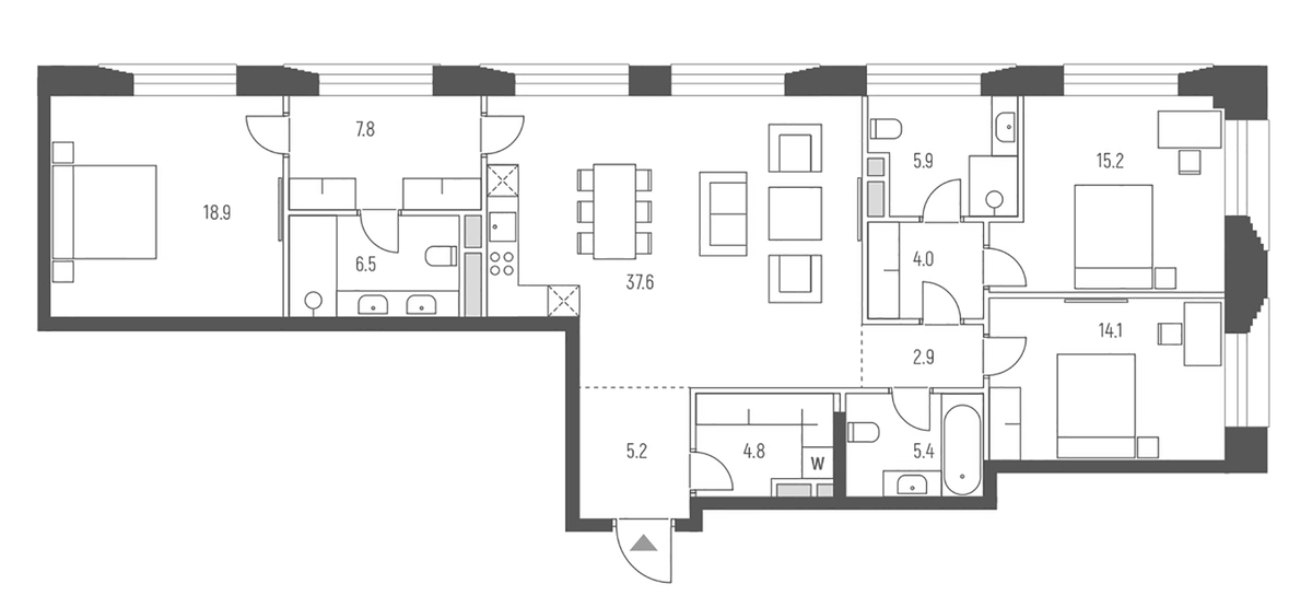 Планировка евро-4 (4Е) 128.3 м² в ЖК «Веспер Кутузовский», корпус 10