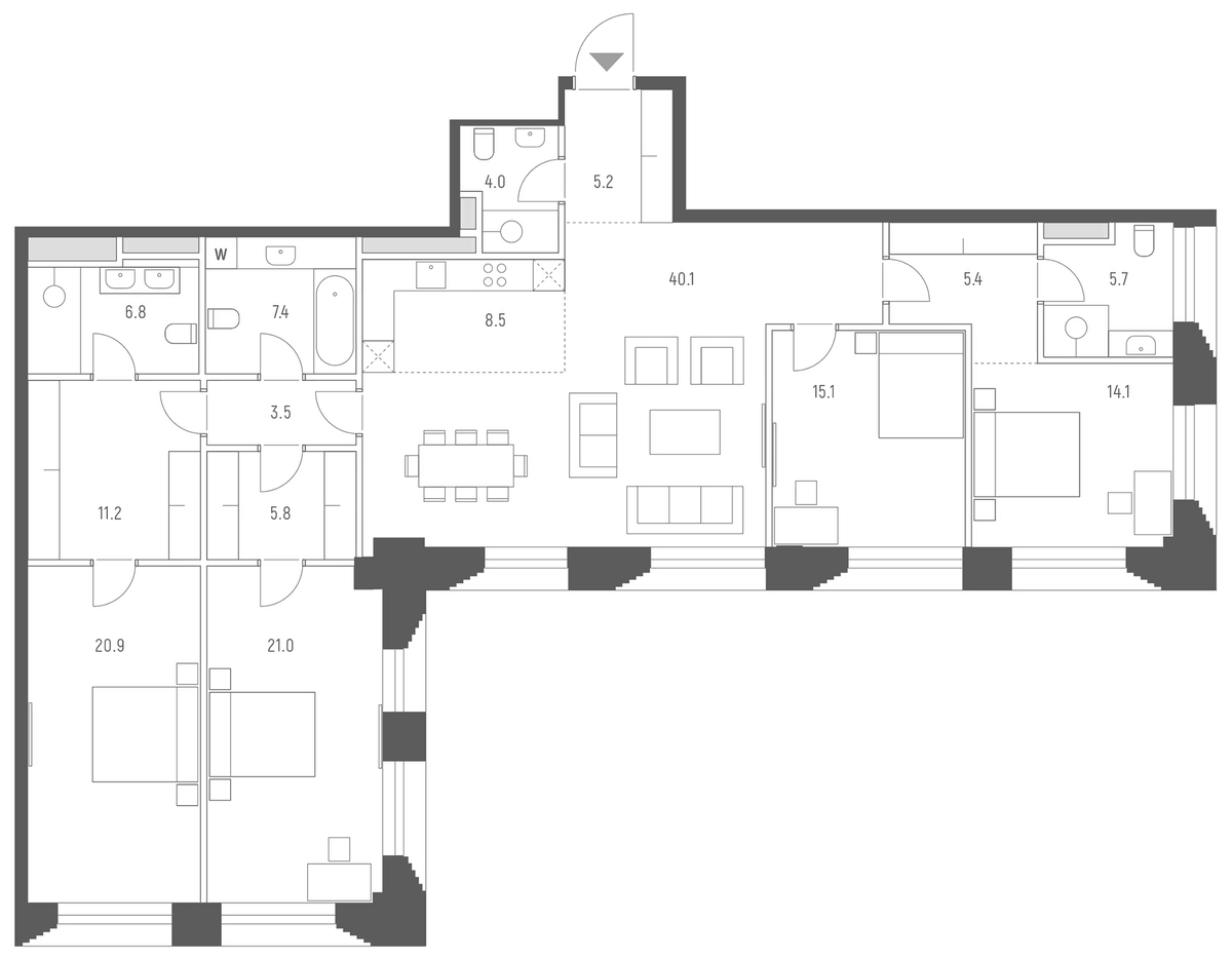 Планировка 5Е-к.кв 174.7 м² в ЖК «Веспер Кутузовский», корпус 8