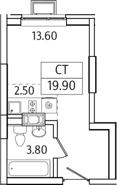 Планировка Студии 19.9 м² в ЖК «Видный Берег 2.0», корпус 5