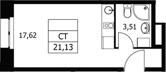 Планировка Студии 21.13 м² в ЖК «Волковская 67», корпус 1