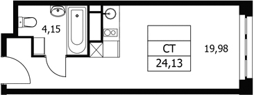 Планировка Студии 24.13 м² в ЖК «Волковская 67», корпус 1