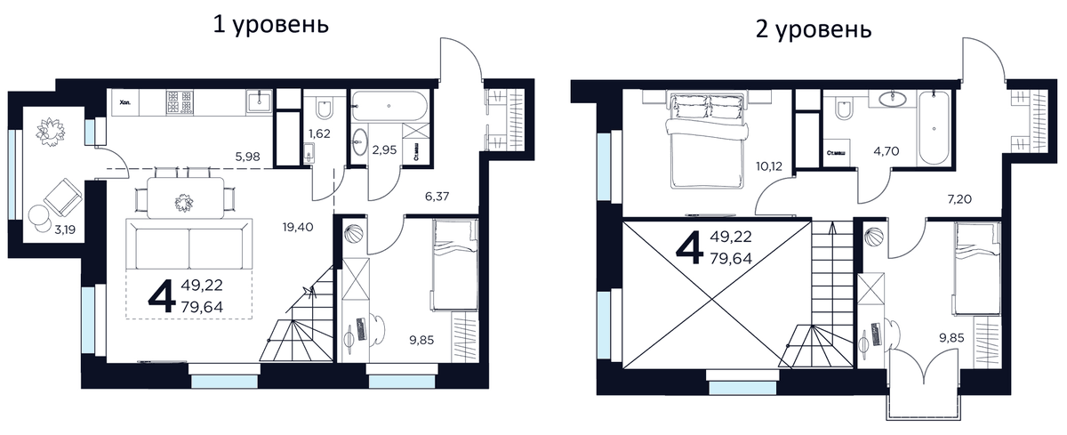 Планировка евро-4 (4Е) 79.63 м² в ЖК «Восток 2», корпус 2