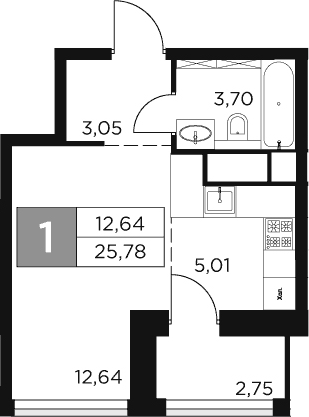Планировка Студии 25.78 м² в ЖК «Восток 2», корпус 2