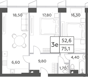 Планировка евротрёшка (3Е) 75.1 м² в ЖК «Will Towers», корпус 3 - Вдохновение
