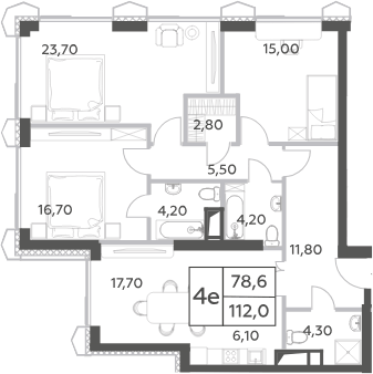 Планировка евро-4 (4Е) 112 м² в ЖК «Will Towers», корпус 3 - Вдохновение