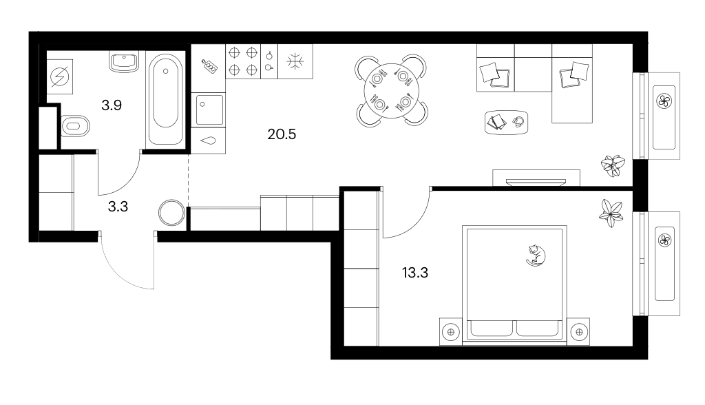 Планировка однокомнатная 41 м² в ЖК «Ярославский», корпус 15.2