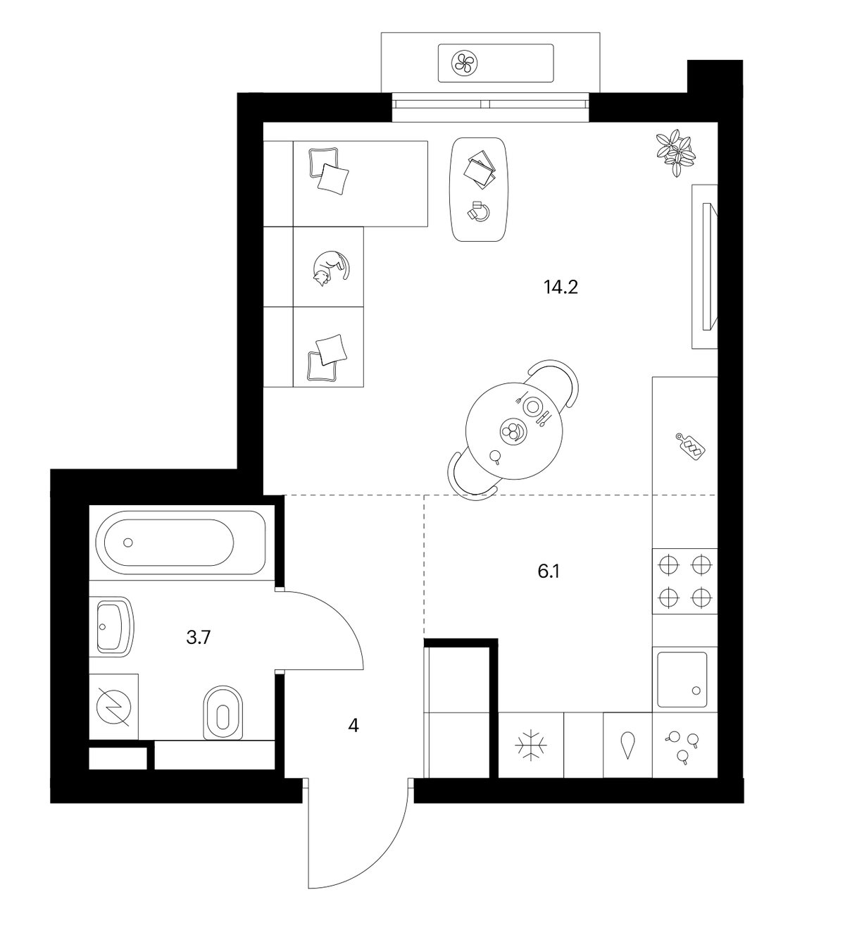 Планировка Студии 28 м² в ЖК «Ярославский», корпус 15.3.2